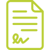 Um ícone verde de um documento com uma assinatura.