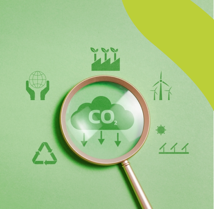 Uma lupa mostra uma nuvem com CO2 saindo dela