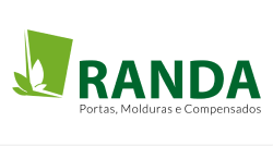 A green and white logo for randa portas molduras e compensados