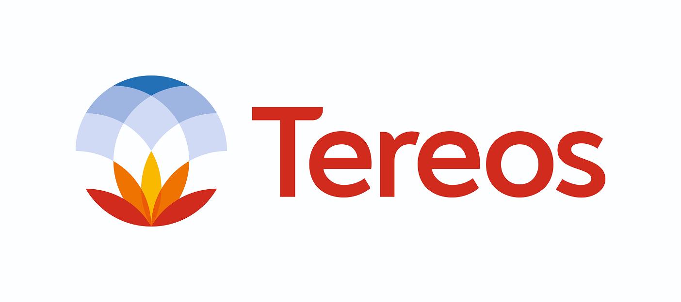 O logotipo da tereos tem uma flor no meio.
